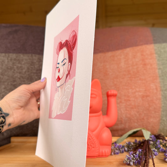 Fine Art Print A4 Passepartout-Effekt "Creepy Clown Girl“