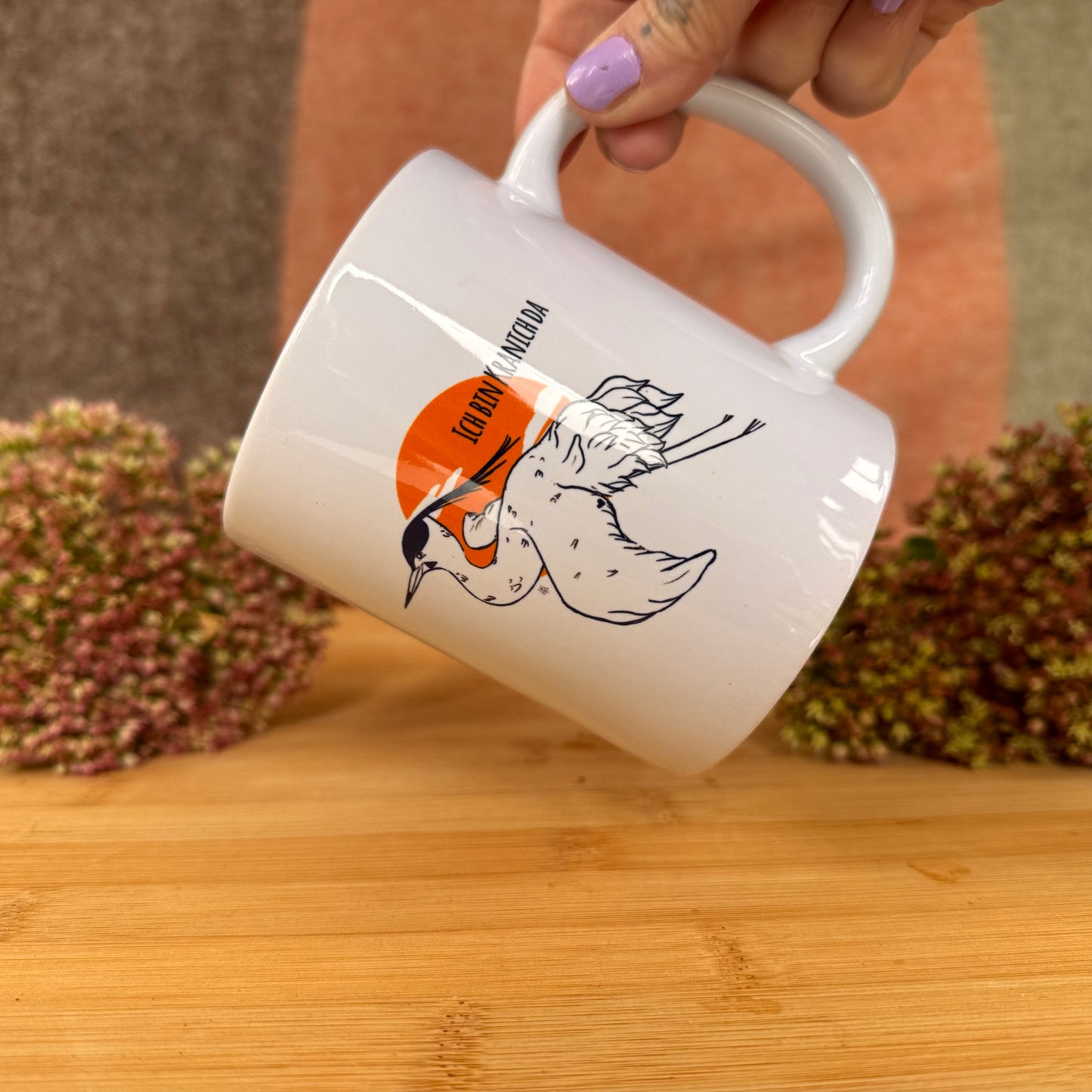 "Ich bin Kranich da" Keramiktasse