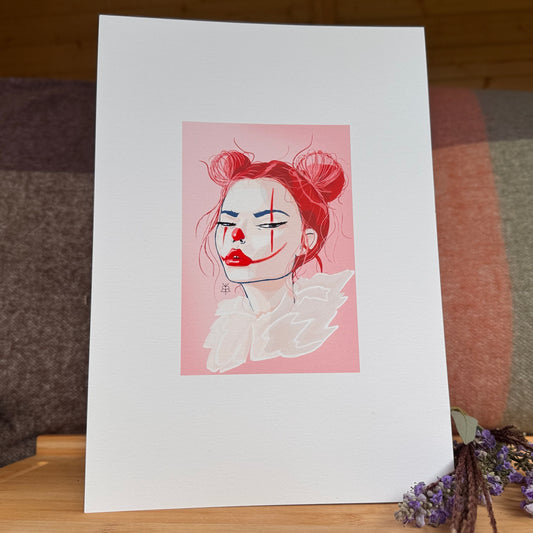 Fine Art Print A4  Passepartout-Effekt  "Creepy Clown Girl“